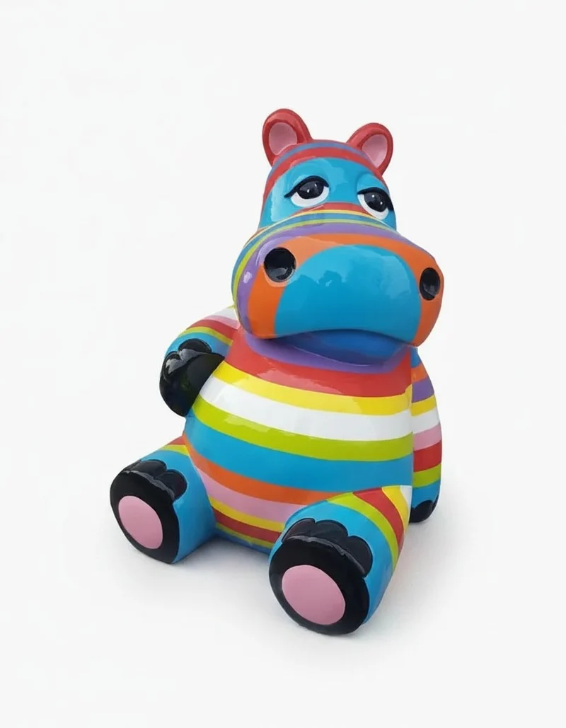 Casa Padrino Luxus Deko Skulptur Nilpferd Sitzen Striped H. 95 cm - Deko Skulptur - Deko Figur - Tierfigur - Gartendeko