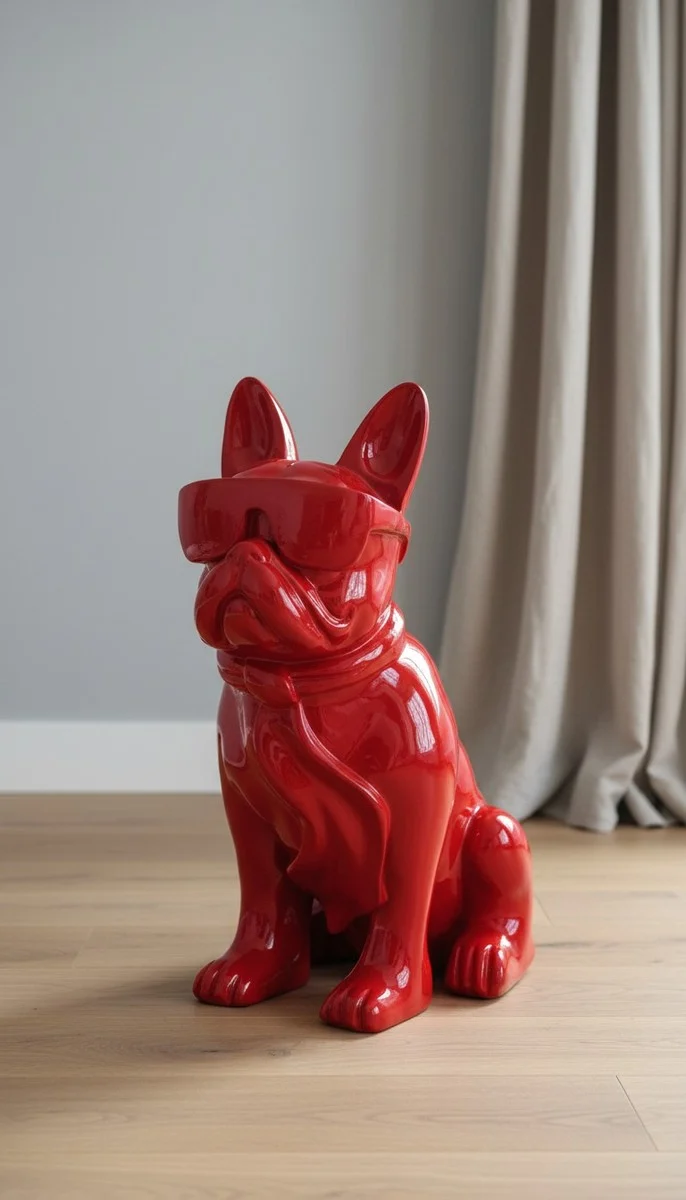 Casa Padrino Luxus Deko Skulptur Hund Bulldogge Brille H. 80 cm - Deko Skulptur - Deko Figur - Tierfigur - Gartendeko