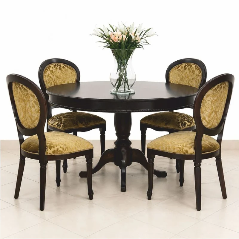Casa Padrino Luxus Barock Esszimmer Set Dunkelbraun / Gold - 1 Ausziehbarer Esstisch & 4 Stühle - Barockstil Esszimmer Möbel