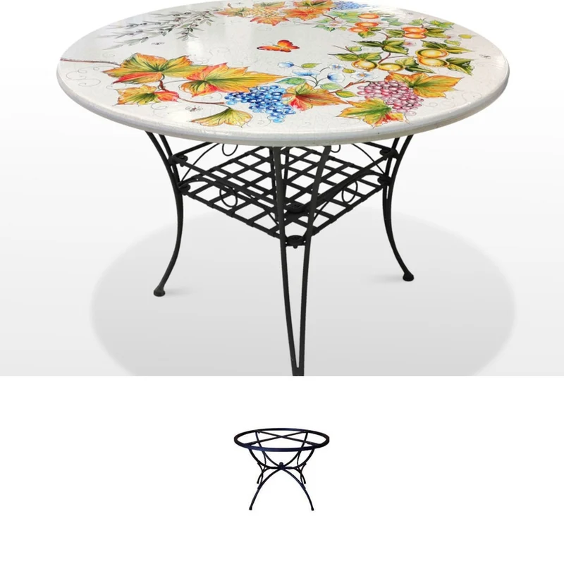 Casa Padrino Luxus Jugendstil Gartentisch Weinlaub Ø 110 cm - Runder Esstisch aus handbemaltem Lavastein - Gastronomie Möbel - Made in Italy