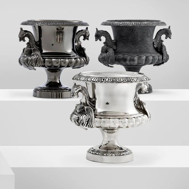 Eichholtz Vase Chateau Antik Silber - Amphorenvase mit Widderkopf Henkeln