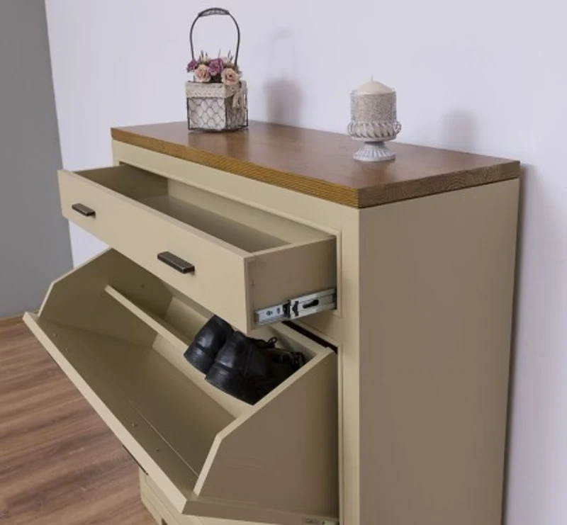 Casa Padrino Schuhschrank im Landhausstil mit 2 Türen und 1 Schublade, 100 x 35 x 110 cm