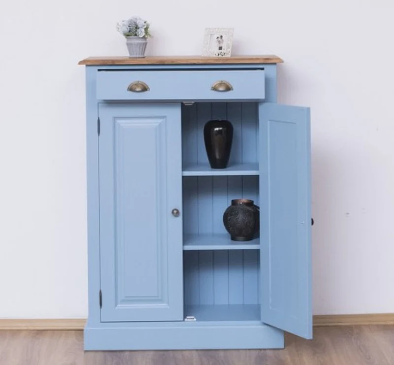 Casa Padrino Schrank im Landhausstil mit 2 Türen, 1 Schublade und Eichenholzplatte, 85 x 35 x 120 cm