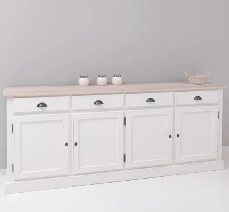 Casa Padrino Sideboard im Landhausstil mit 4 Türen, 4 Schubladen und Eichenholzplatte, 224 x 45 x 90 cm