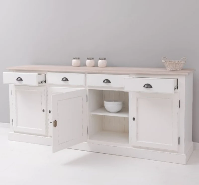 Casa Padrino Sideboard im Landhausstil mit 4 Türen, 4 Schubladen und Eichenholzplatte, 224 x 45 x 90 cm