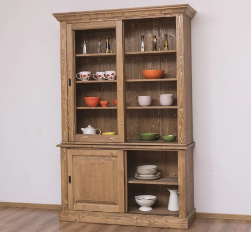 Casa Padrino Vitrine im Landhausstil mit 2 Schiebetüren, 141 x 48 x 212 cm