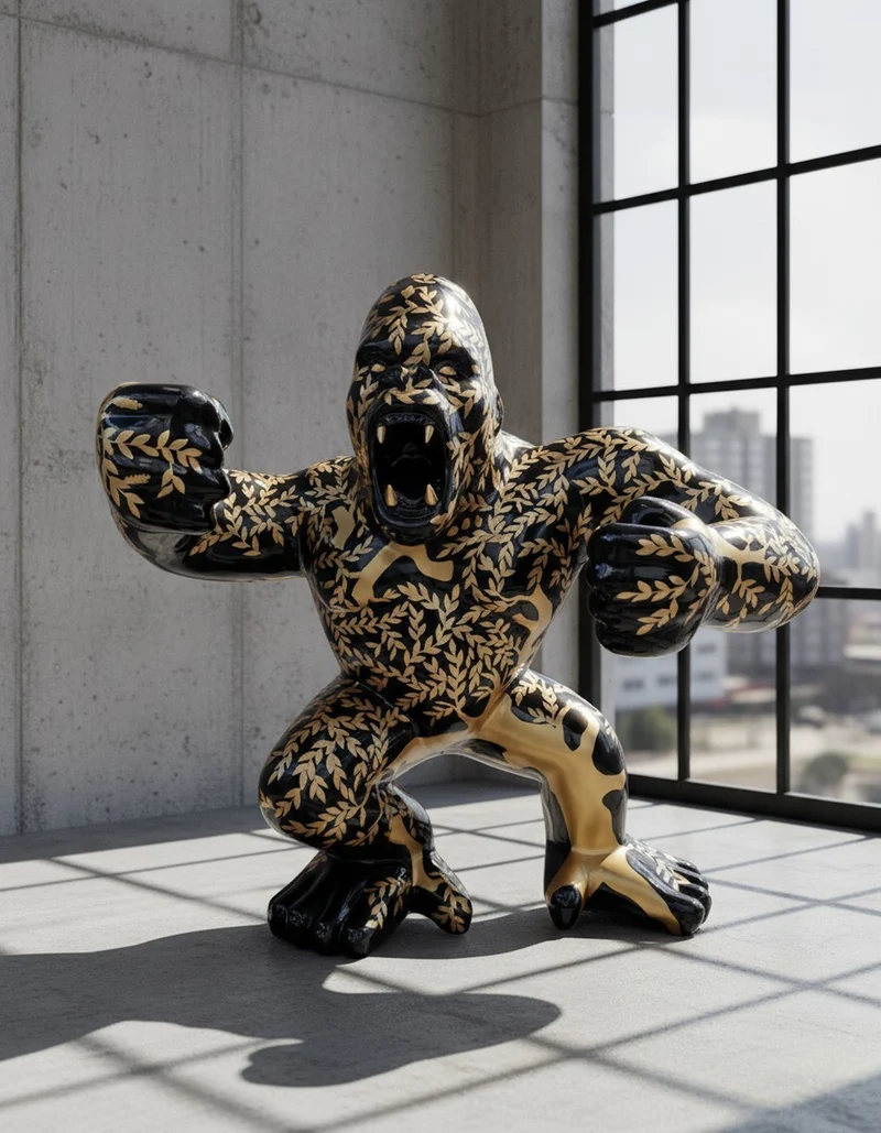 Casa Padrino Luxus Deko Skulptur Affe Kong Wütende Gorilla Hindi H. 100 cm - Riesige Gartenskulptur - Lebensgroße Skulptur - XXL Deko Skulptur - XXL Deko Figur