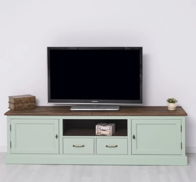 Casa Padrino TV Schrank im Landhausstil mit 2 Türen, 2 Schubladen und Eichenholzplatte, 200 x 46 x 56 cm