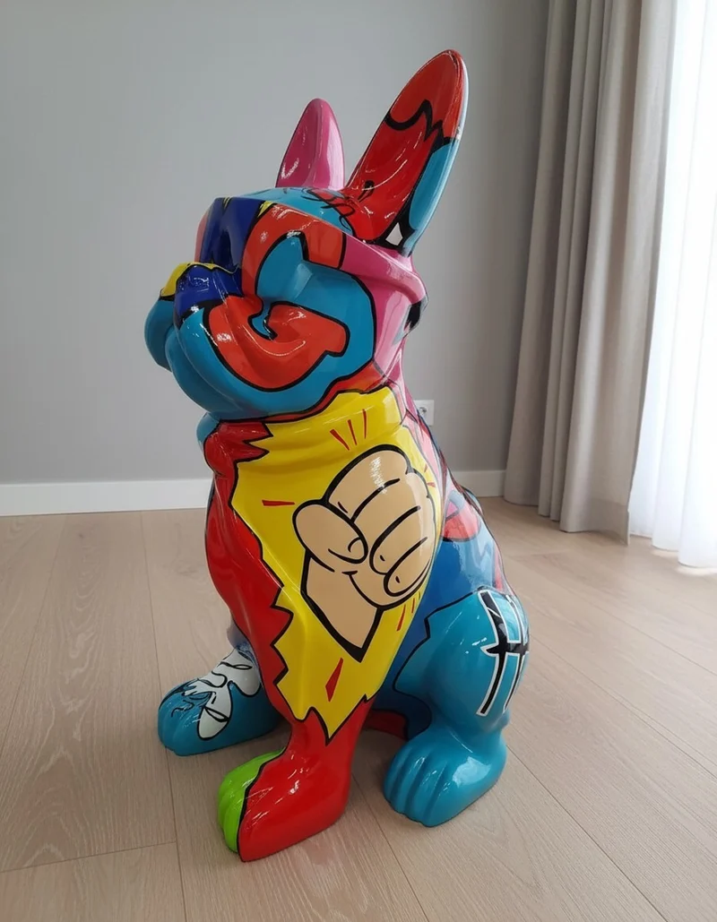 Casa Padrino Luxus Deko Skulptur Hund Bulldogge Brille Krawatte Comics H. 120 cm - Riesige Gartenskulptur - Lebensgroße Skulptur - XXL Deko Skulptur - XXL Deko Figur