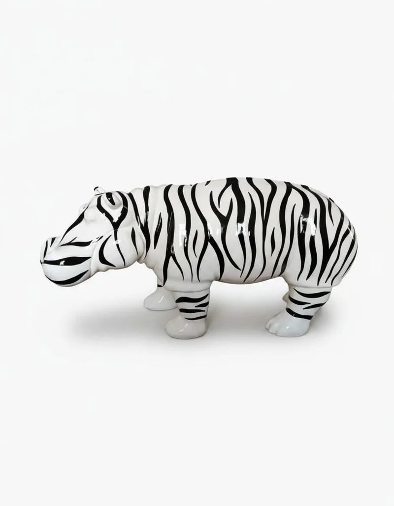 Casa Padrino Luxus Deko Skulptur Nilpferd Zebra H. 45 cm - Deko Skulptur - Deko Figur - Tierfigur - Gartendeko