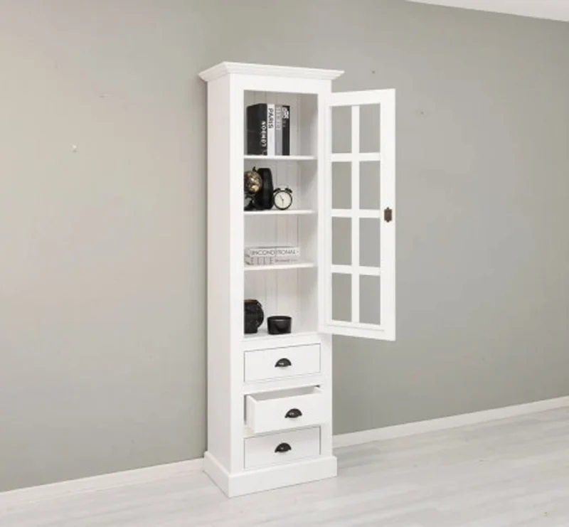 Casa Padrino Vitrine im Landhausstil Weiß mit 1 Glastür und 3 Schubladen, 66 x 40 x 210 cm
