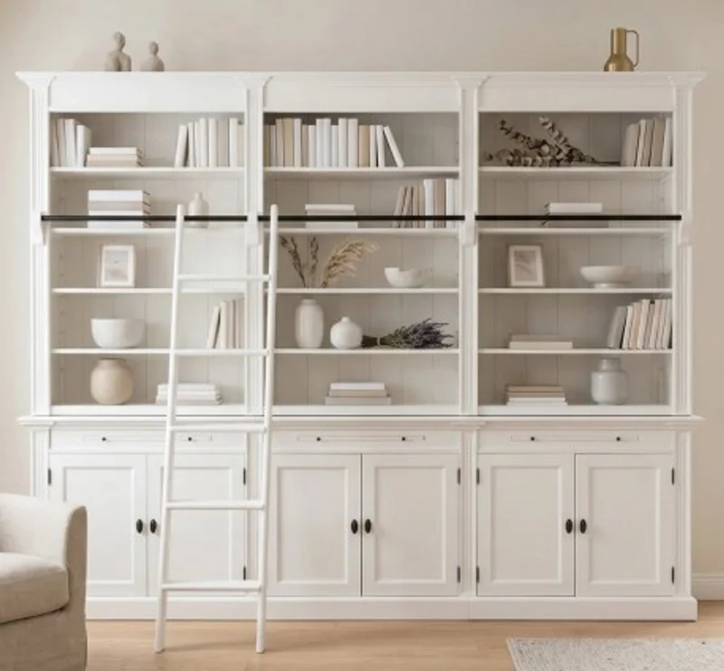 Casa Padrino Bücherregal im Landhausstil mit 6 Türen und Leiter, 300 x 42 x 240 cm