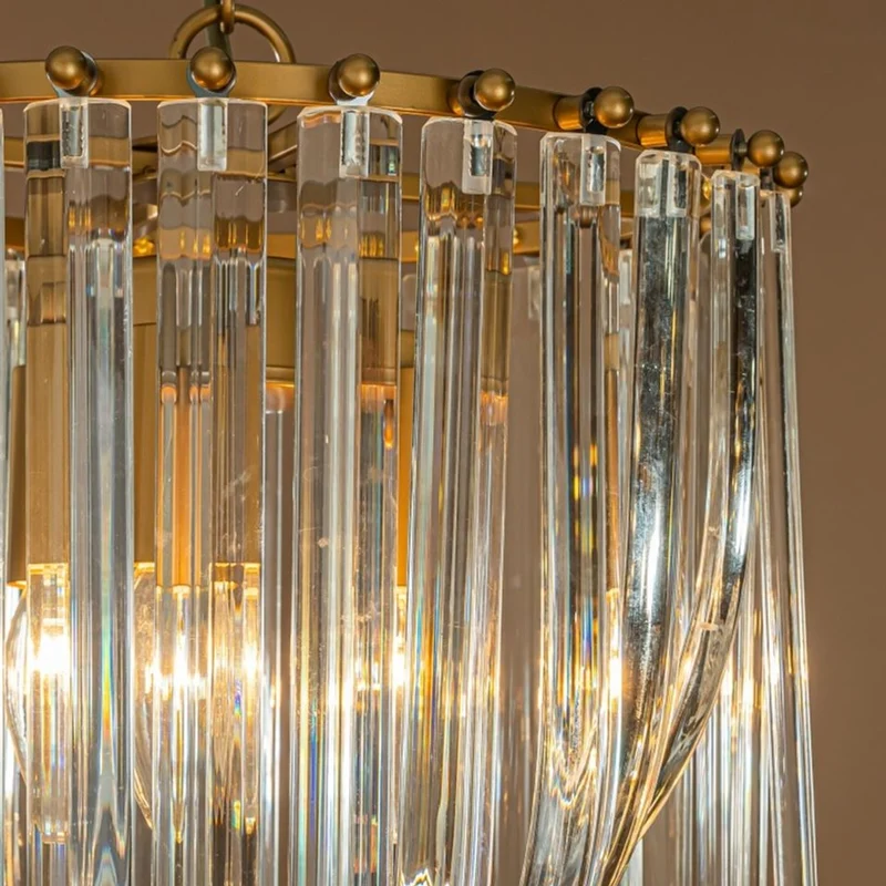 Casa Padrino Luxus Kronleuchter Gold Ø 31 x H. 61 cm - Schmaler Kristall Lüster mit gebogenen Glasstäben