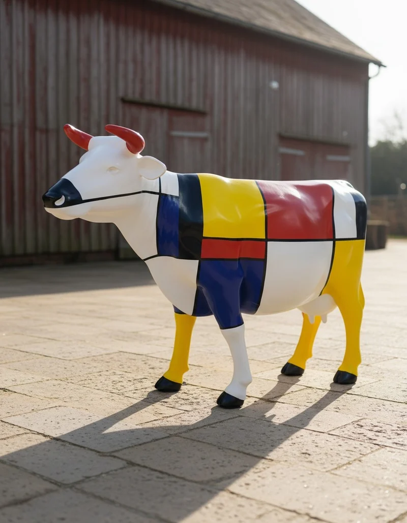 Casa Padrino Luxus Deko Skulptur Kuh Mondrian H. 150 cm - Riesige Gartenskulptur - Lebensgroße Skulptur - XXL Deko Skulptur - XXL Deko Figur
