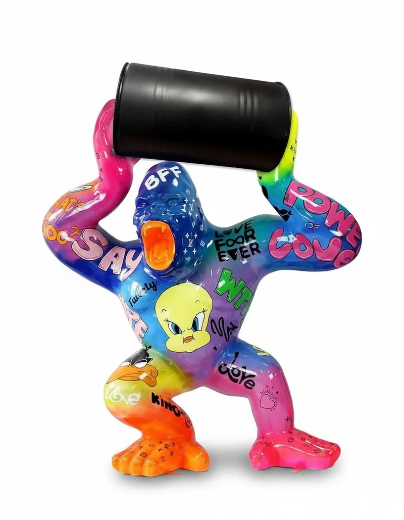 Casa Padrino Luxus Deko Skulptur Affe Kong Wütende Gorilla Looney Tunes Metall H. 140 cm - Riesige Gartenskulptur - Lebensgroße Skulptur - XXL Deko Skulptur - XXL Deko Figur