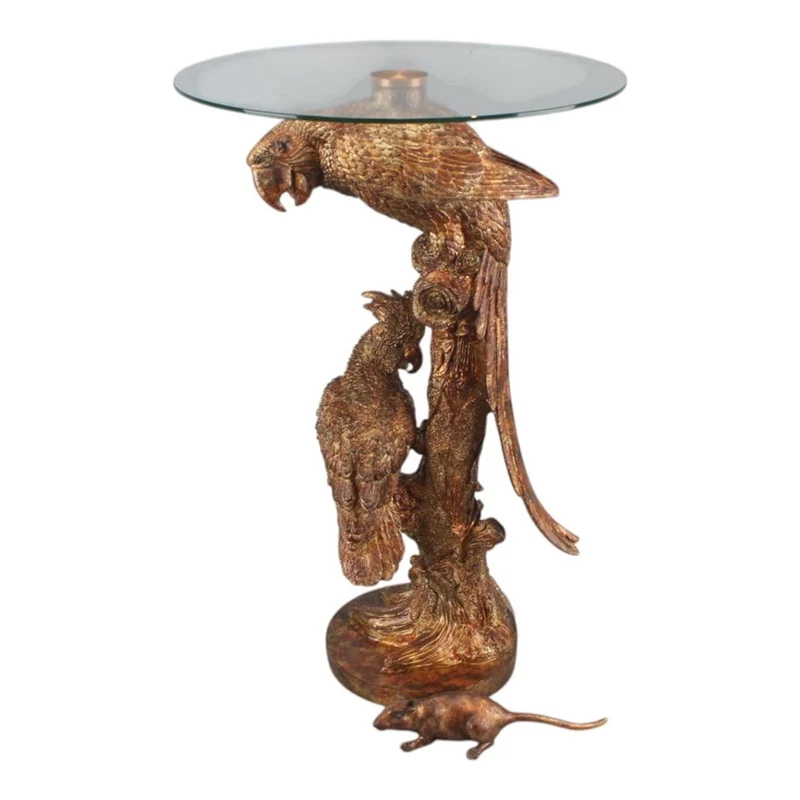 Casa Padrino Barock Beistelltisch Papagei mit Glasplatte H. 62 cm - Barock Deko Möbel