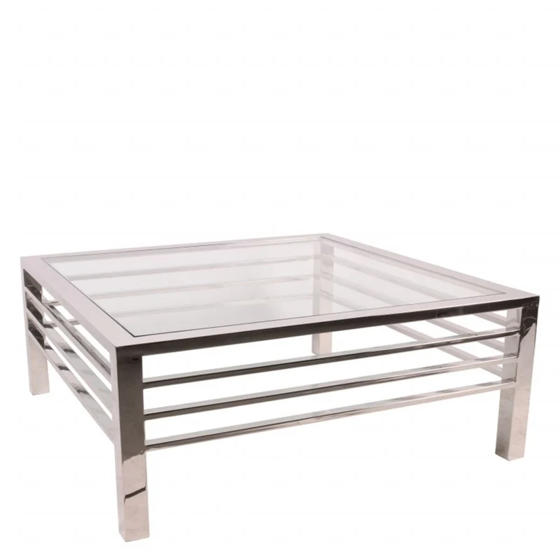 Casa Padrino Luxus Couchtisch Silber 100 x 100 x H. 40 cm - Quadratischer Wohnzimmertisch mit Glasplatte
