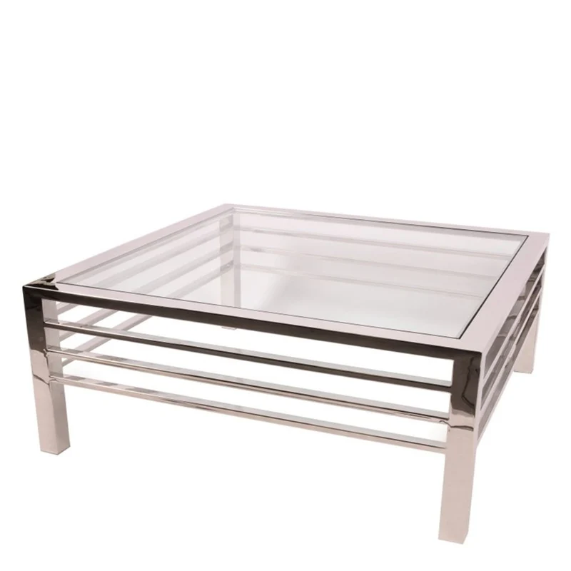 Casa Padrino Luxus Couchtisch Silber 100 x 100 x H. 40 cm - Quadratischer Wohnzimmertisch mit Glasplatte