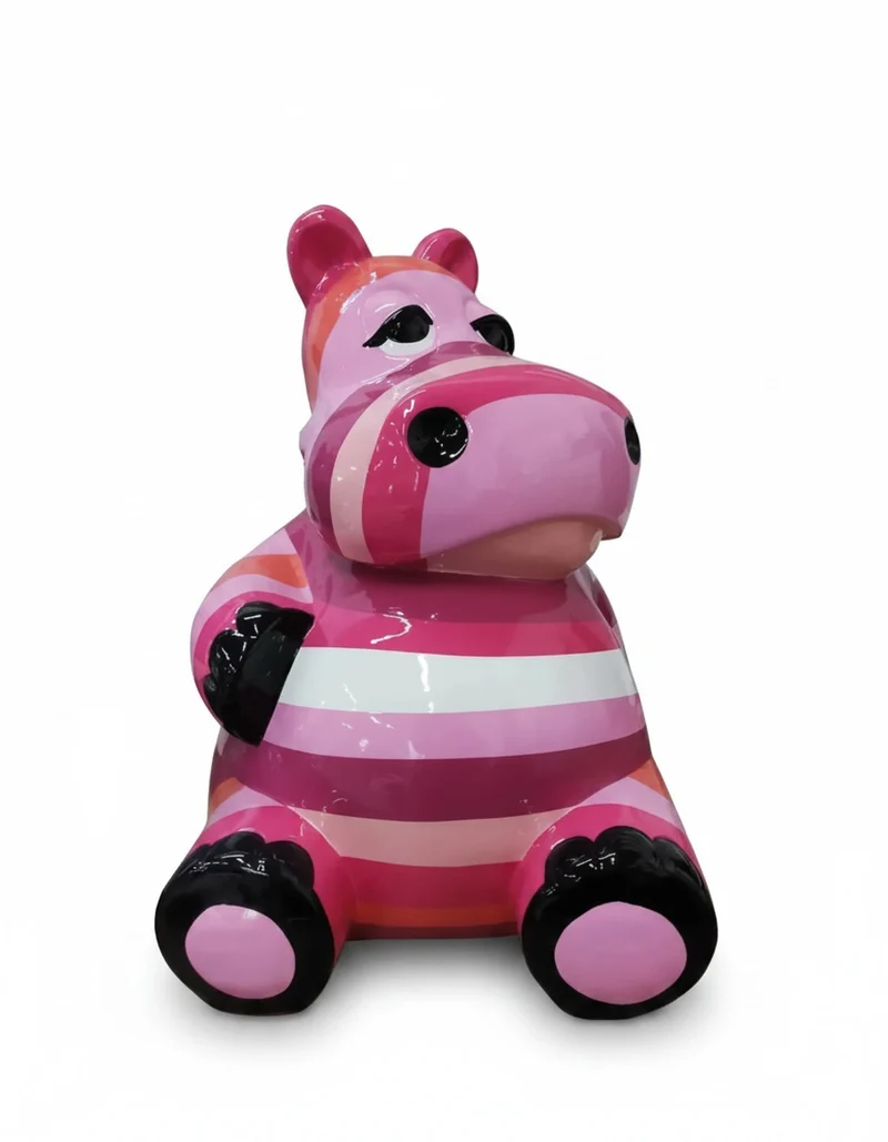 Casa Padrino Luxus Deko Skulptur Nilpferd Sitzend Gestreift Rosa H. 95 cm - Deko Skulptur - Deko Figur - Tierfigur - Gartendeko