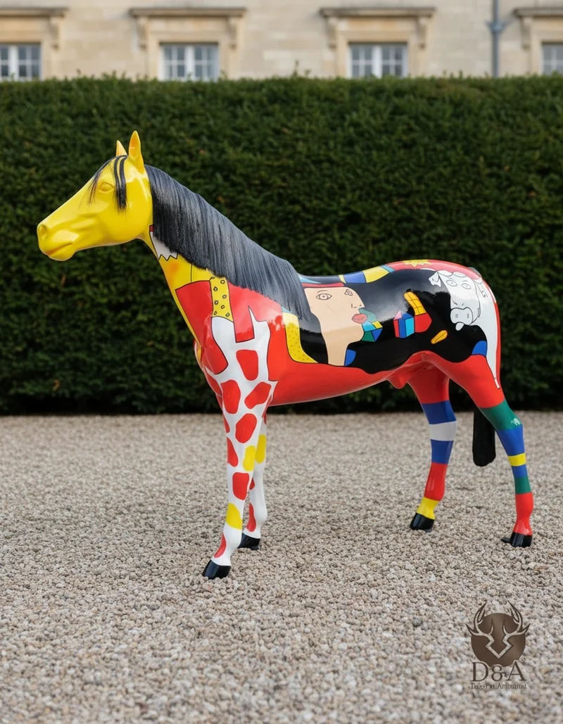 Casa Padrino Luxus Deko Skulptur Pferd Picasso Schwarz Mähne H. 200 cm - Riesige Gartenskulptur - Lebensgroße Skulptur - XXL Deko Skulptur - XXL Deko Figur