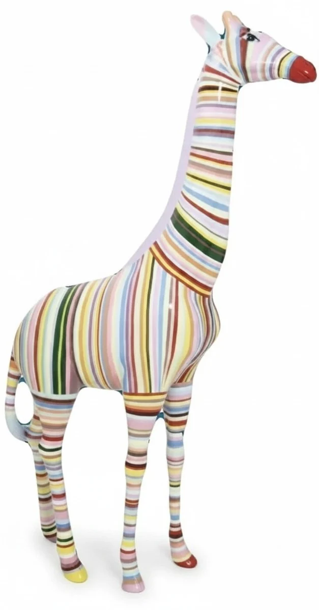 Casa Padrino Luxus Deko Skulptur Giraffe Streifen H. 210 cm - Riesige Gartenskulptur - Lebensgroße Skulptur - XXL Deko Skulptur - XXL Deko Figur