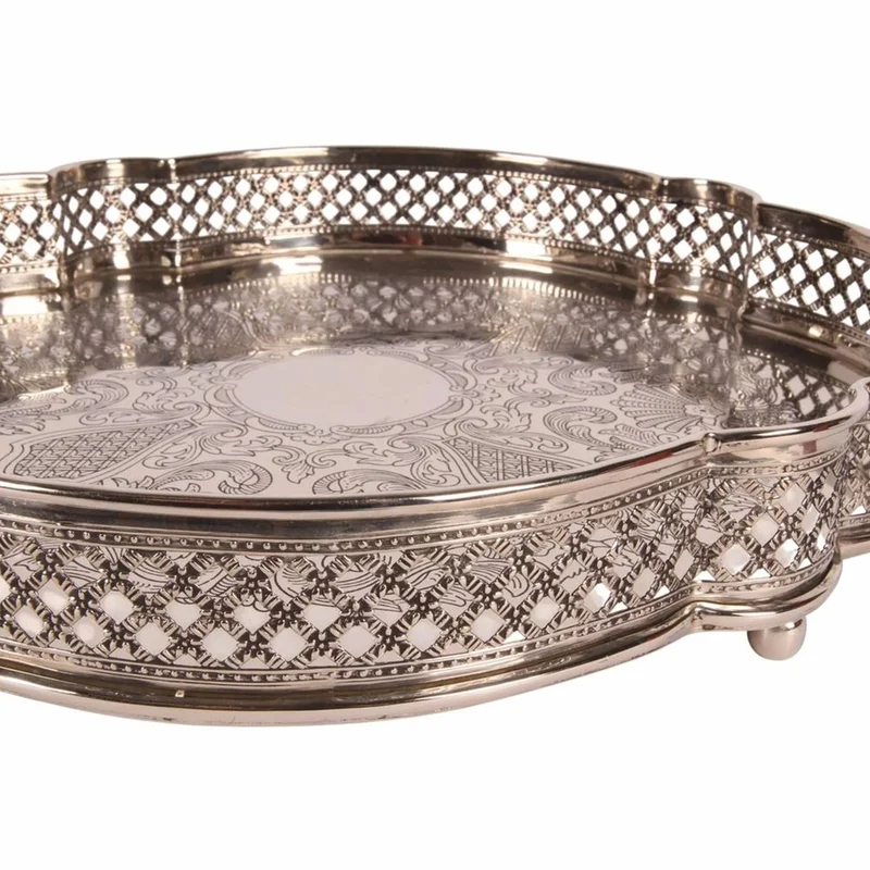 Casa Padrino Barock Messing Serviertablett Silber 39 cm - Barock Deko Accessoires - Gastronomie Accessoires