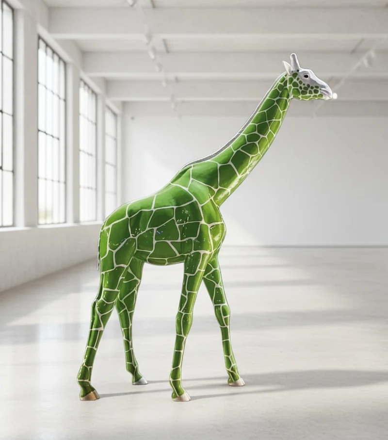 Casa Padrino Luxus Deko Skulptur Giraffe Grün Weiß H. 320 cm - Riesige Gartenskulptur - Lebensgroße Skulptur - XXL Deko Skulptur - XXL Deko Figur