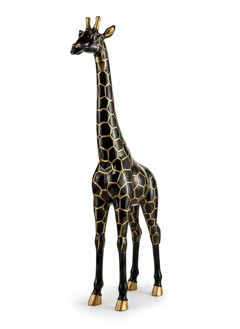 Casa Padrino Luxus Deko Skulptur Giraffe Schwarz / Gold H. 205 cm - Riesige Gartenskulptur - Lebensgroße Skulptur - XXL Deko Skulptur - XXL Deko Figur - XXL Tierfigur