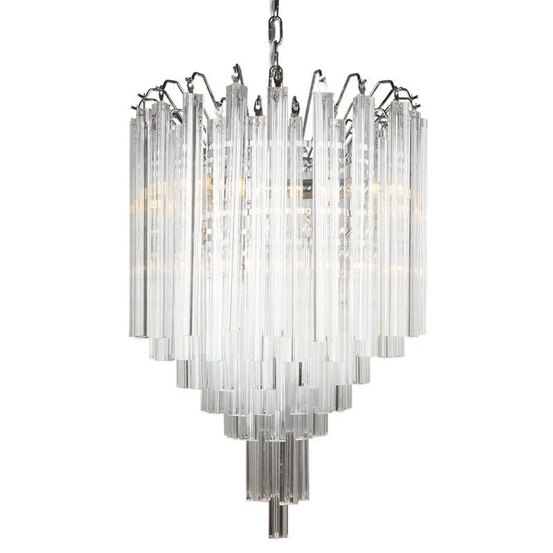 Casa Padrino Luxus Hängeleuchte Silber Ø 55 x H. 58 cm - Kristallglas Pendelleuchte mit gestuften Glasstäben