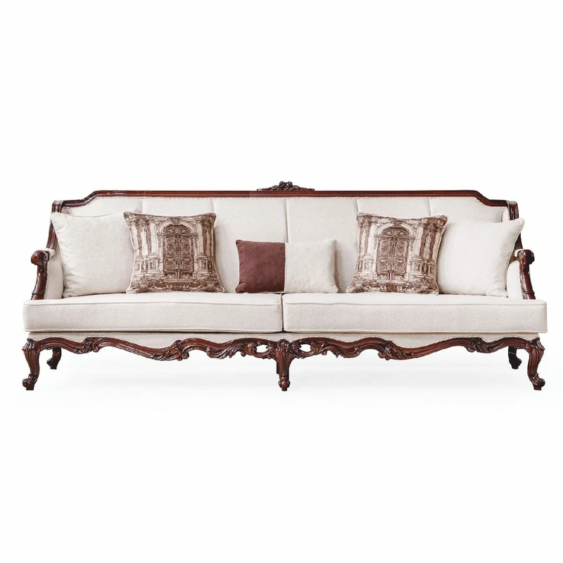 Casa Padrino Luxus Barock Wohnzimmer Sofa Weiß / Dunkelbraun 260 cm - Barock Möbel