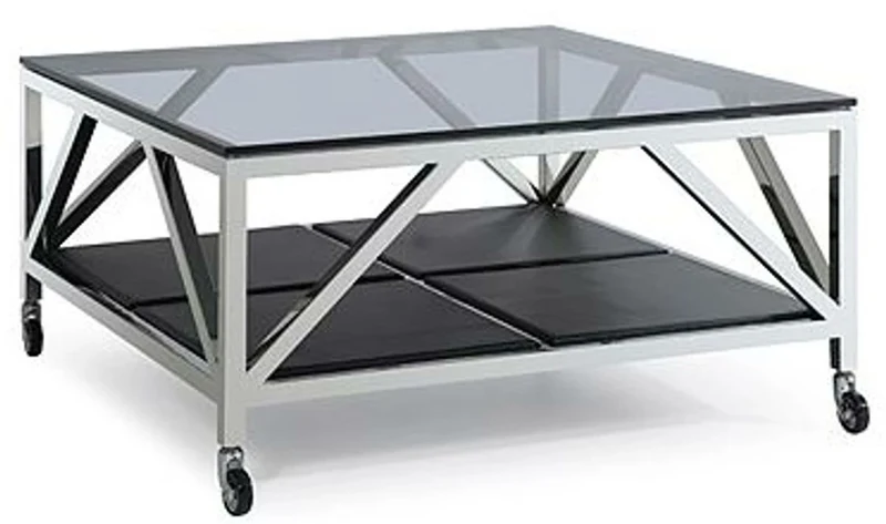 Casa Padrino Luxus Couchtisch Silber / Schwarz 100 x 100 x H. 50 cm - Quadratischer Wohnzimmertisch mit Rauchglasplatte und Rollen