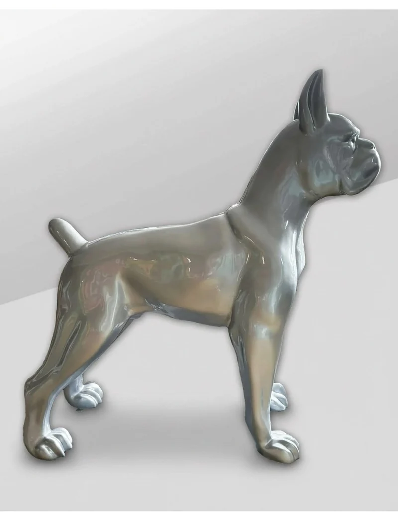 Casa Padrino Luxus Deko Skulptur Hund Riesiger Silber Oder Goldboxer H. 180 cm - Riesige Gartenskulptur - Lebensgroße Skulptur - XXL Deko Skulptur - XXL Deko Figur