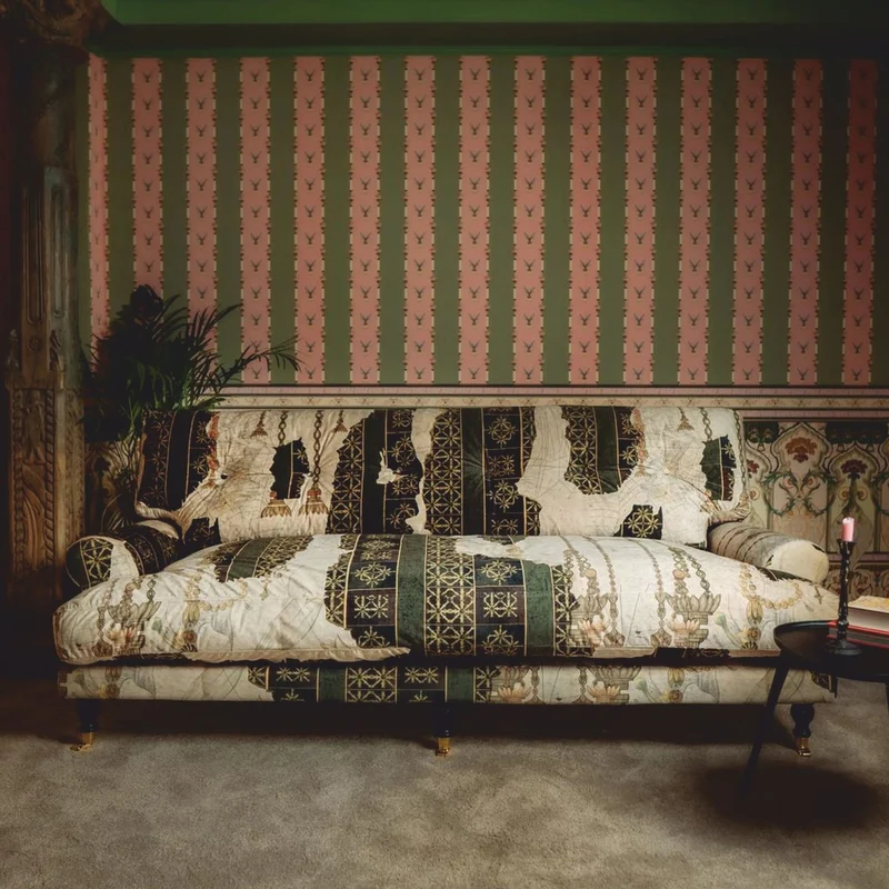 Casa Padrino Luxus Samt Sofa Creme / Grün / Schwarz / Messing 200 cm - Wohnzimmer Möbel - Hotel Möbel - Luxus Möbel - Luxus Interior