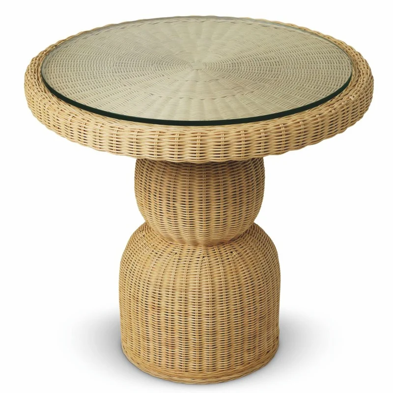 Casa Padrino Luxus Rattan Esstisch Naturfarben Ø 80 cm - Rattan Esszimmer Möbel