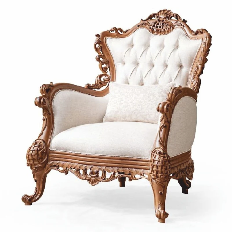 Casa Padrino Luxus Barock Wohnzimmer Sessel Weiß / Braun - Barockstil Möbel