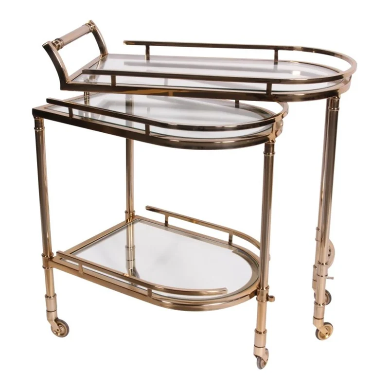 Casa Padrino Luxus Barwagen Gold 75 x 41 x H. 83 cm - Servierwagen mit ausschwenkbarer Glasablage und Rollen