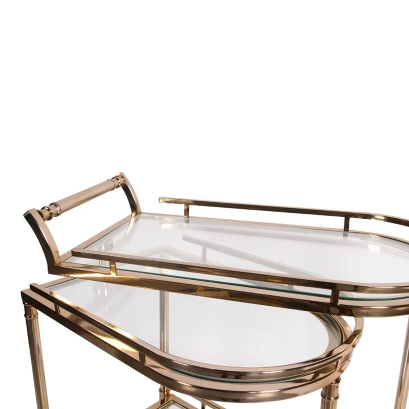 Casa Padrino Luxus Barwagen Gold 75 x 41 x H. 83 cm - Servierwagen mit ausschwenkbarer Glasablage und Rollen