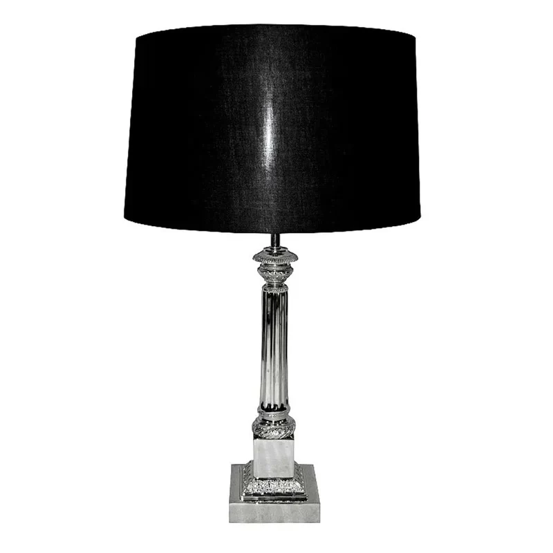 Casa Padrino Luxus Tischleuchte Silber / Schwarz 18 x 18 x H. 67 cm - Säulen Tischleuchte mit Lampenschirm