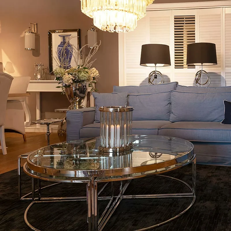 Casa Padrino Runder Couchtisch mit 4 herausziehbaren Beistelltischen Silber Ø 120 cm