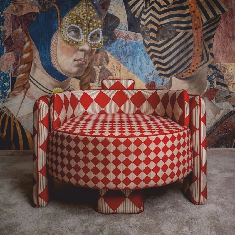 Casa Padrino Luxus Sessel Rot / Weiß 96 cm - Wohnzimmer Sessel - Hotel Sessel - Wohnzimmer Möbel - Hotel Möbel - Luxus Möbel
