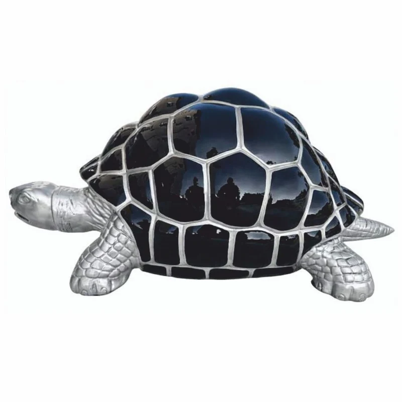 Casa Padrino Deko Skulptur Schildkröte Silber / Schwarz 110 cm - Garten Deko Figur