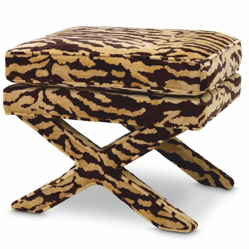 Casa Padrino Luxus Hocker mit Tiger Design Beige / Braun - Luxus Wohnzimmer Möbel