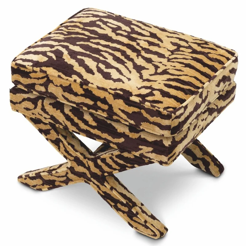 Casa Padrino Luxus Hocker mit Tiger Design Beige / Braun - Luxus Wohnzimmer Möbel