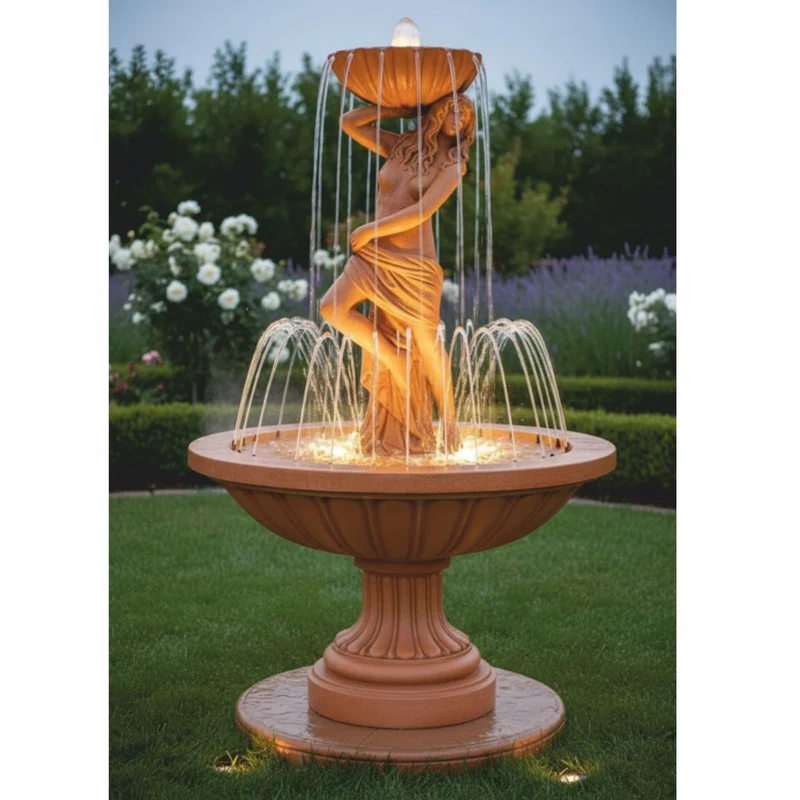 Casa Padrino Jugendstil Springbrunnen, prunkvoller Gartenbrunnen in Braun, Ø 130 x H. 195 cm