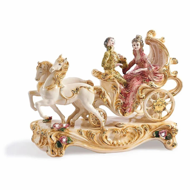 Casa Padrino Luxus Barock Deko Keramik Kutsche Beige / Bunt / Gold 62 cm - Made in Italy