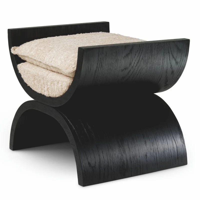 Casa Padrino Luxus Hocker Schwarz / Creme 55 cm - Luxus Hotel Möbel