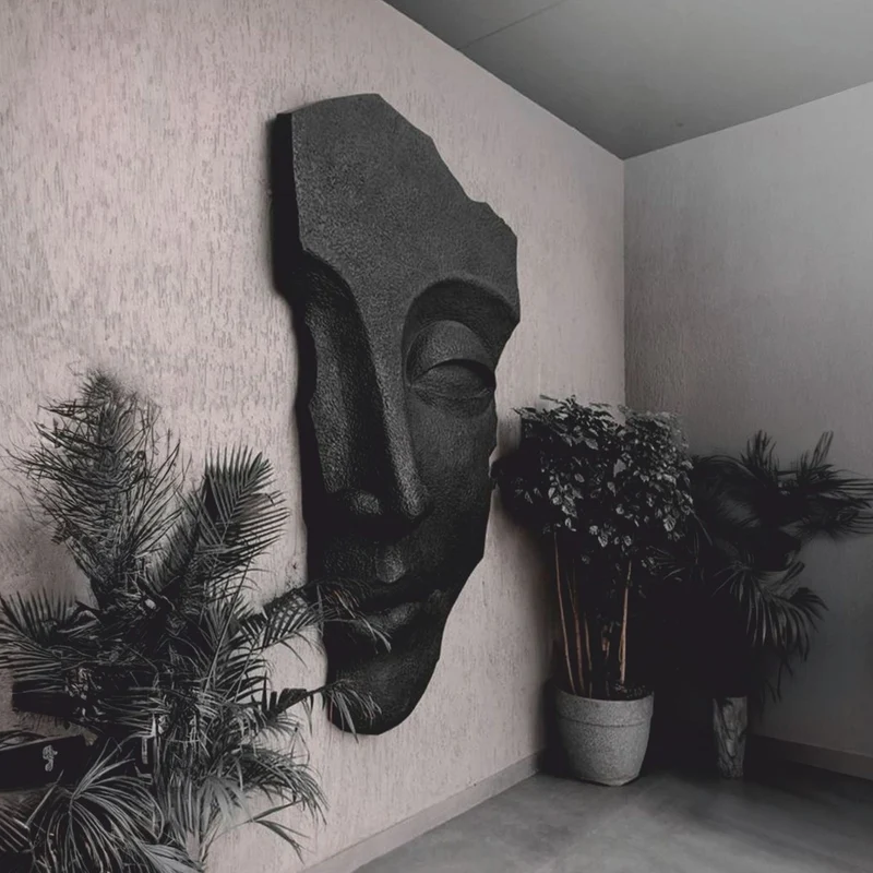 Casa Padrino XXL Wanddeko Skulptur Gesicht Schwarz H. 180 cm - Wohnzimmer & Büro Deko