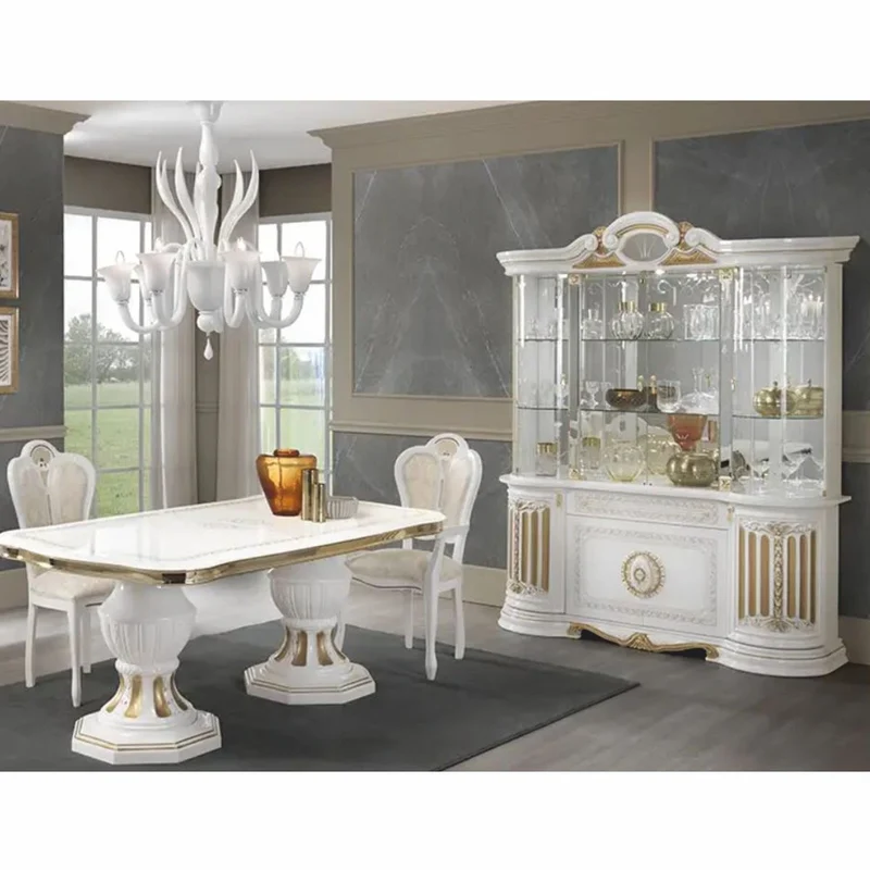 Casa Padrino Luxus Barock Esstisch Weiß / Gold 185-230 cm - Made in Italy