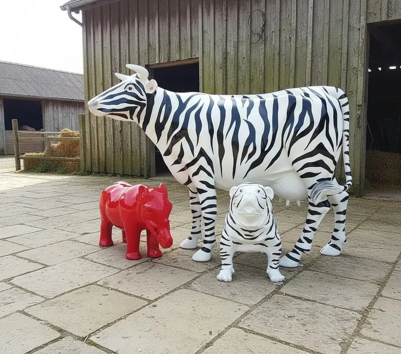Casa Padrino Luxus Deko Skulptur Kuh Zebra H. 150 cm - Riesige Gartenskulptur - Lebensgroße Skulptur - XXL Deko Skulptur - XXL Deko Figur