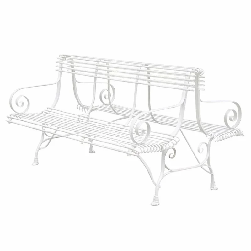 Casa Padrino Jugendstil Schmiedeeisen Gartenbank Weiß 150 cm - Doppelseitige Sitzbank